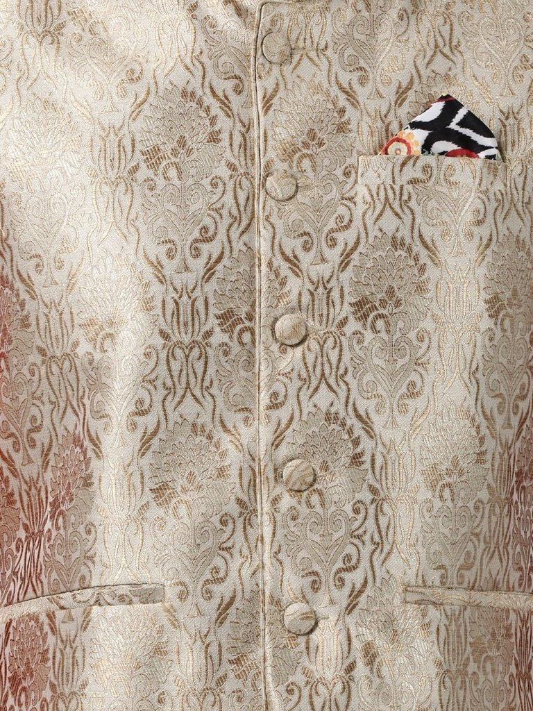 Men's Red Cotton Silk Blend Ethnic Jacket, Kurta and Dhoti Pant Set