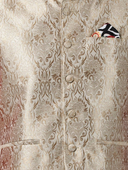 Men's Red Cotton Silk Blend Ethnic Jacket, Kurta and Dhoti Pant Set