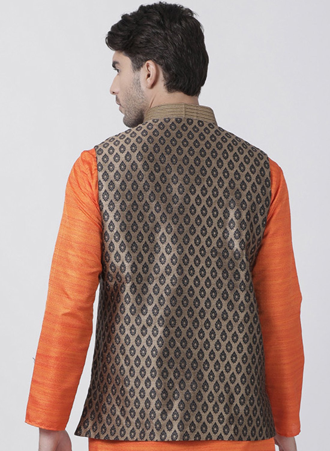 Men's Black Cotton Silk Blend Ethnic Jacket