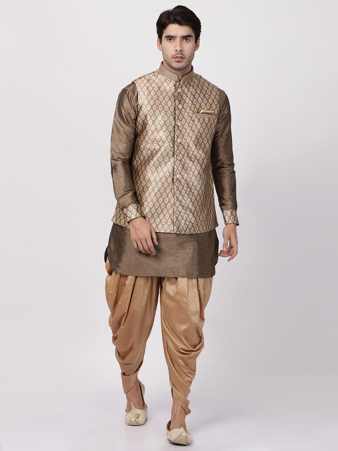 Men's Gold Cotton Silk Blend Ethnic Jacket