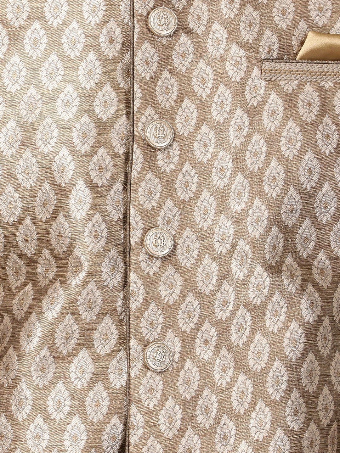 Men's Gold Cotton Silk Blend Ethnic Jacket, Kurta and Dhoti Pant Set