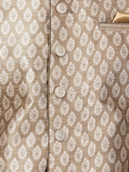 Men's Gold Cotton Silk Blend Ethnic Jacket, Kurta and Dhoti Pant Set