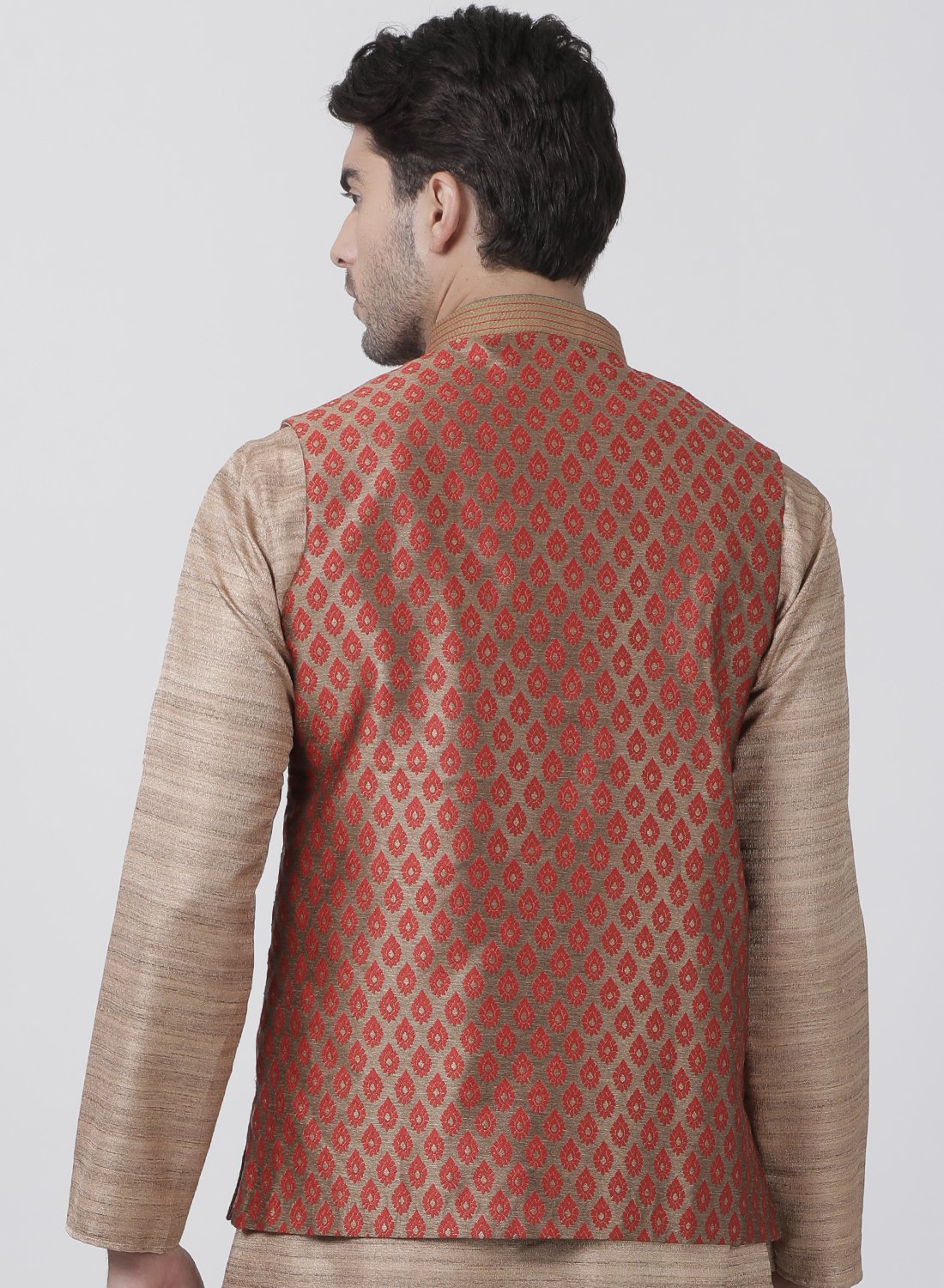 Men's Maroon Cotton Silk Blend Ethnic Jacket