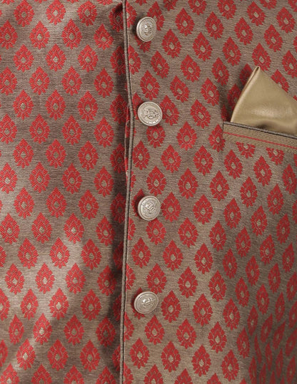 Men's Maroon Cotton Silk Blend Ethnic Jacket