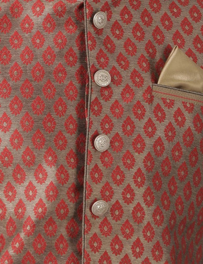 Men's Gold Cotton Silk Blend Kurta, Ethnic Jacket and Pyjama Set