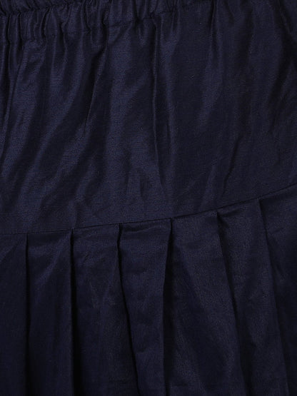Men's Dark Blue Cotton Silk Blend Ethnic Jacket, Kurta and Dhoti Pant Set