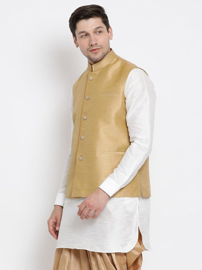 Men's Beige Cotton Silk Blend Ethnic Jacket