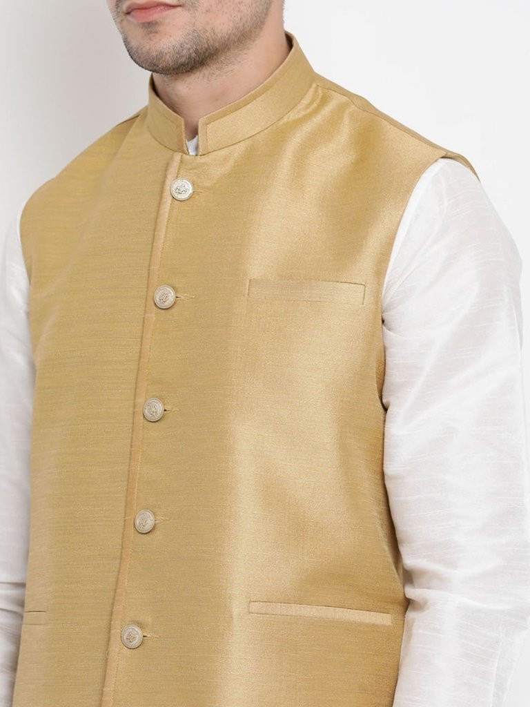 Men's Beige Cotton Silk Blend Ethnic Jacket
