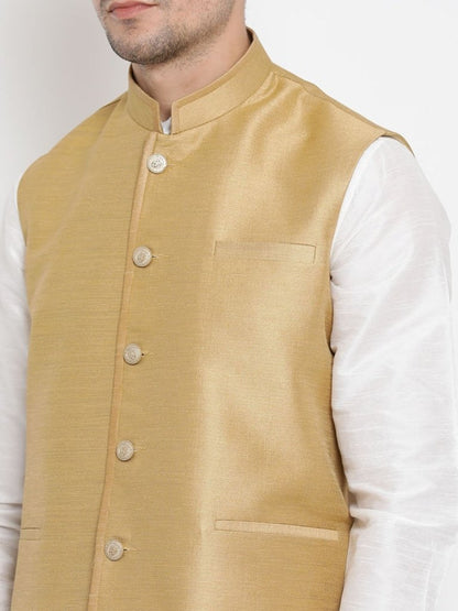 Men's Beige Cotton Silk Blend Ethnic Jacket