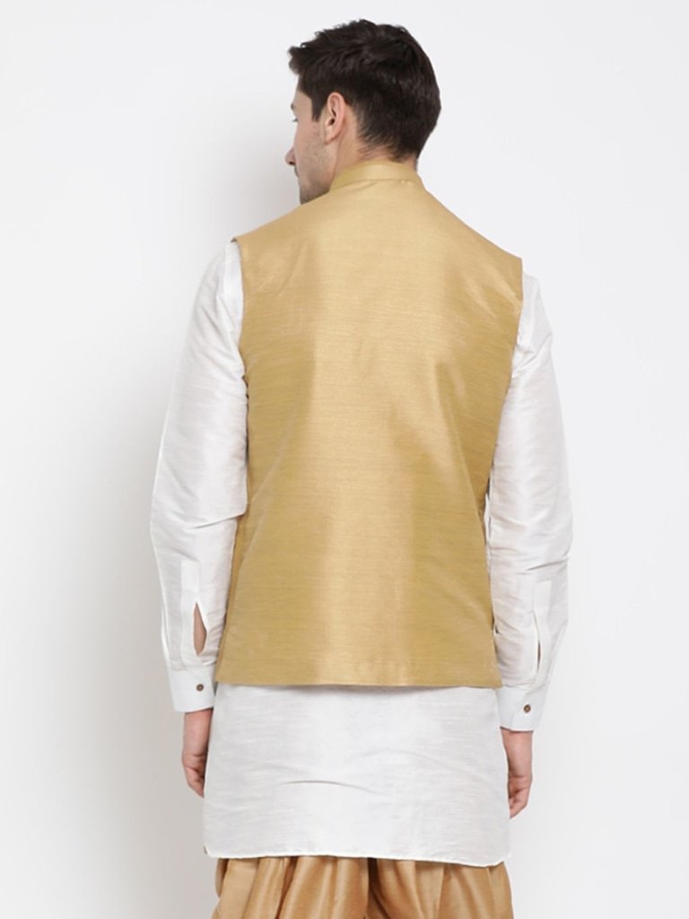 Men's Beige Cotton Silk Blend Ethnic Jacket