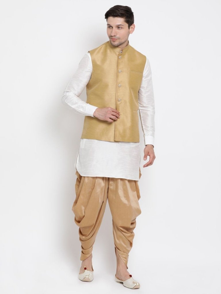 Men's Beige Cotton Silk Blend Ethnic Jacket