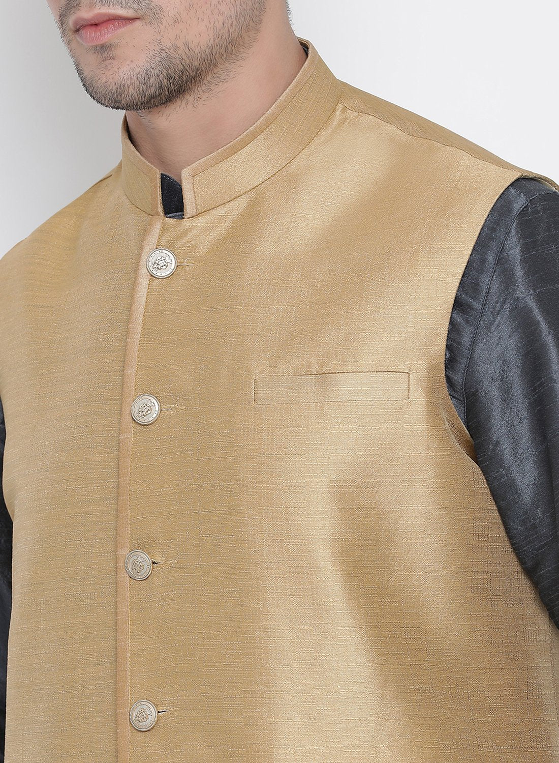 Men's Grey Cotton Silk Blend Kurta, Ethnic Jacket and Pyjama Set