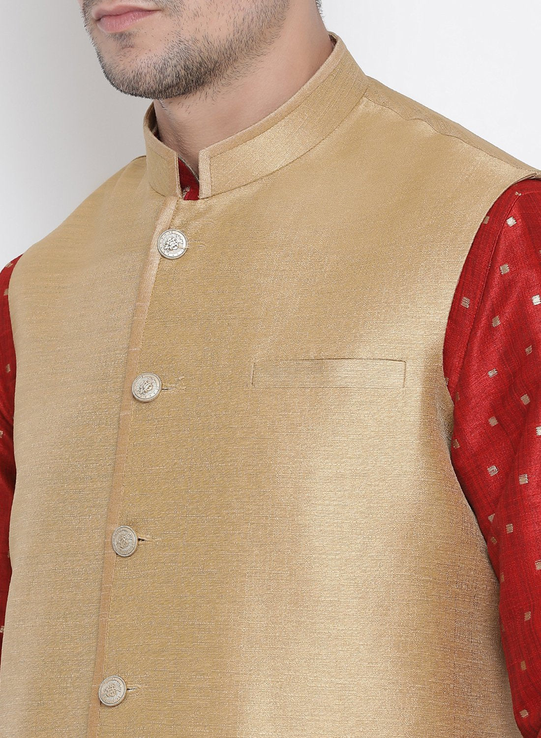 Men's Maroon Cotton Silk Blend Kurta, Ethnic Jacket and Pyjama Set