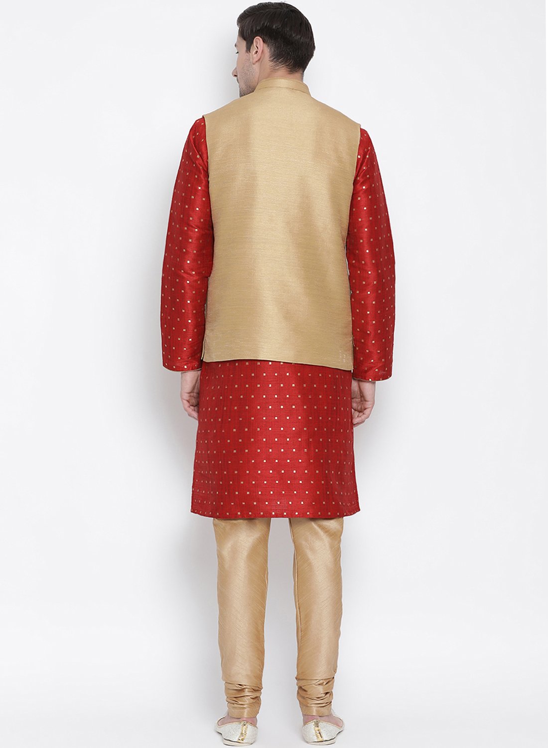 Men's Maroon Cotton Silk Blend Kurta, Ethnic Jacket and Pyjama Set