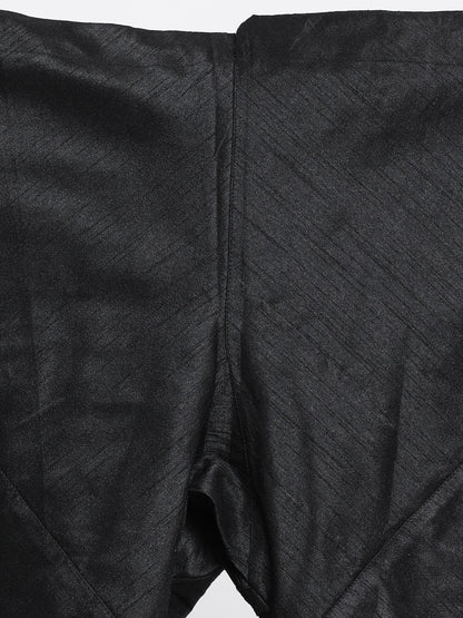 Men's Black Cotton Silk Blend Kurta, Ethnic Jacket and Pyjama Set