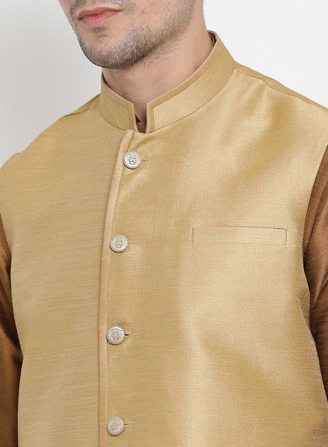 Men's Brown Cotton Silk Blend Kurta, Ethnic Jacket and Pyjama Set