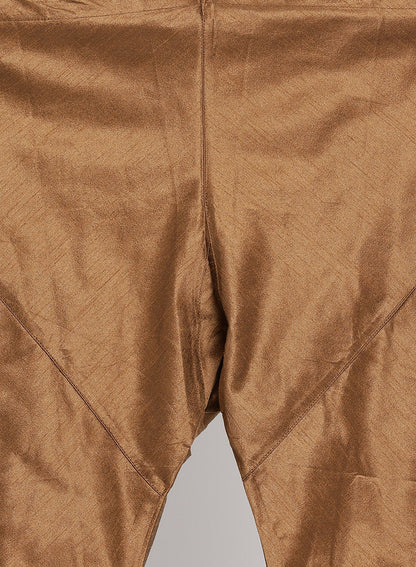 Men's Brown Cotton Silk Blend Kurta, Ethnic Jacket and Pyjama Set