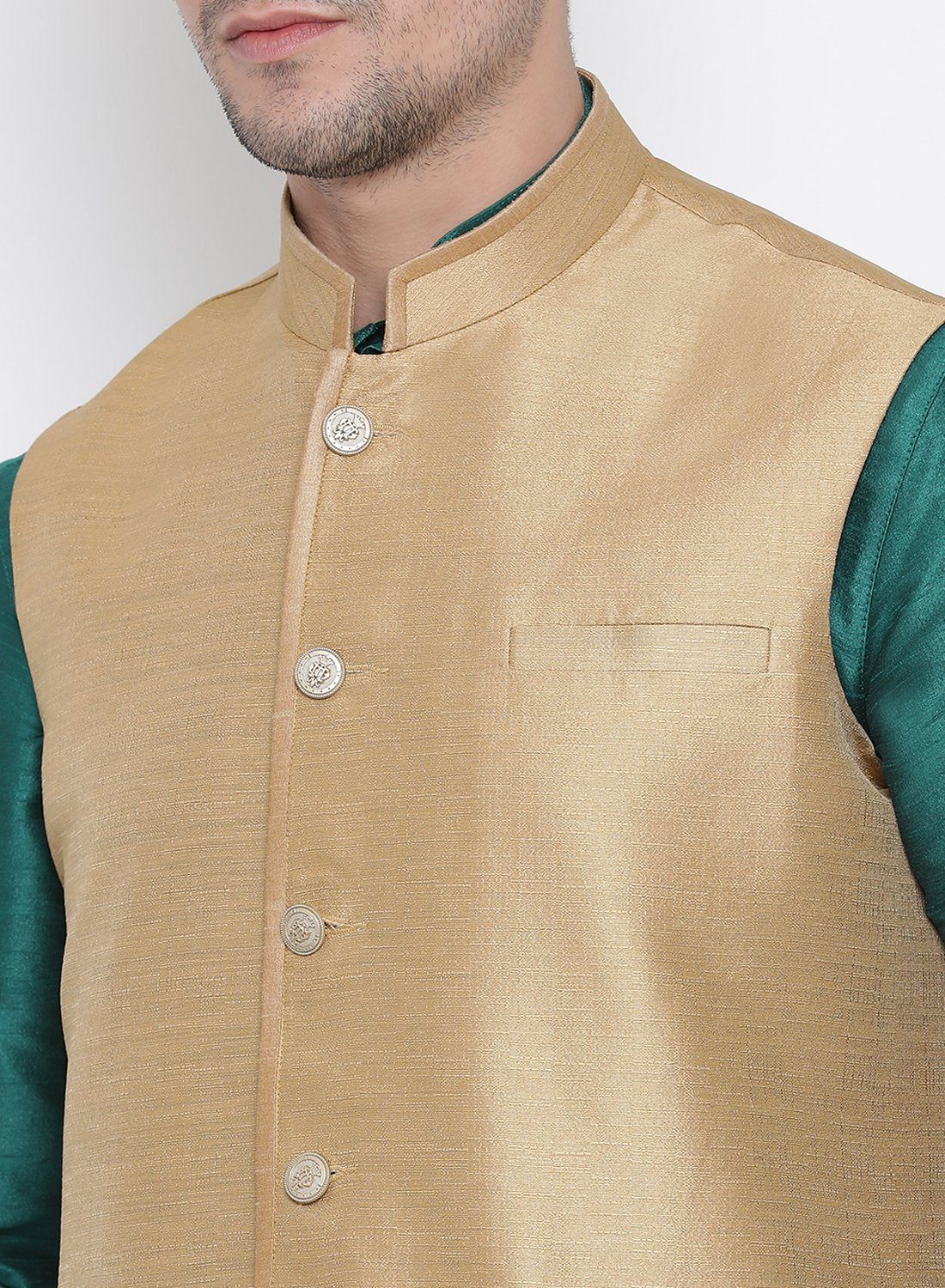 Men's Green Cotton Silk Blend Kurta, Ethnic Jacket and Pyjama Set