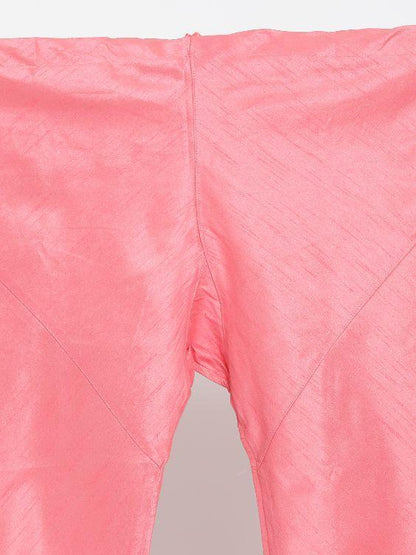 Men's Pink Cotton Silk Blend Kurta, Ethnic Jacket and Pyjama Set
