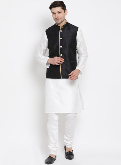 Men's Black Cotton Silk Blend Ethnic Jacket
