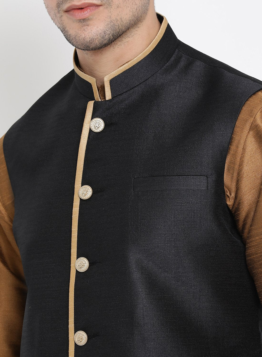 Men's Brown Cotton Silk Blend Kurta, Ethnic Jacket and Pyjama Set