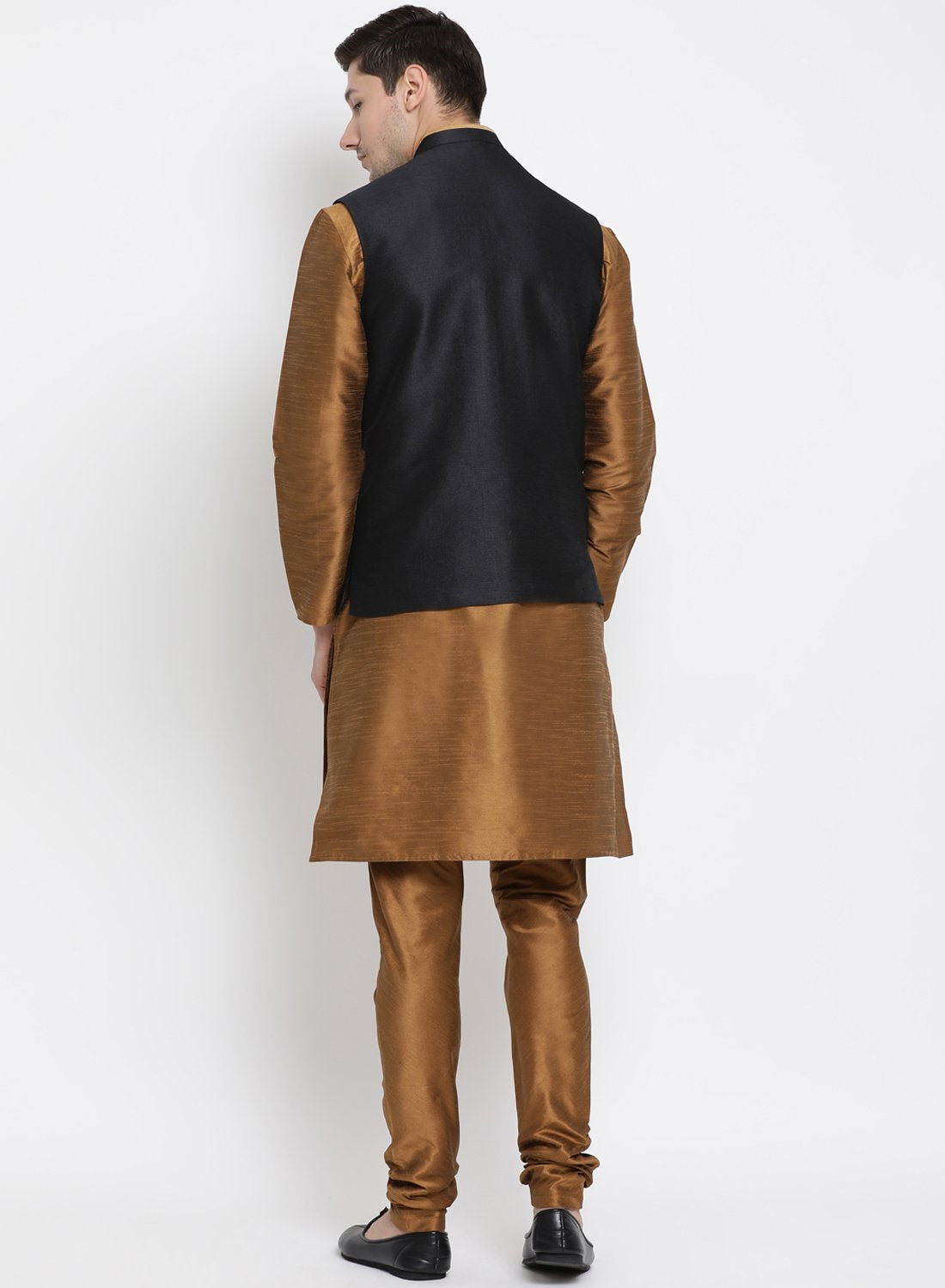Men's Brown Cotton Silk Blend Kurta, Ethnic Jacket and Pyjama Set