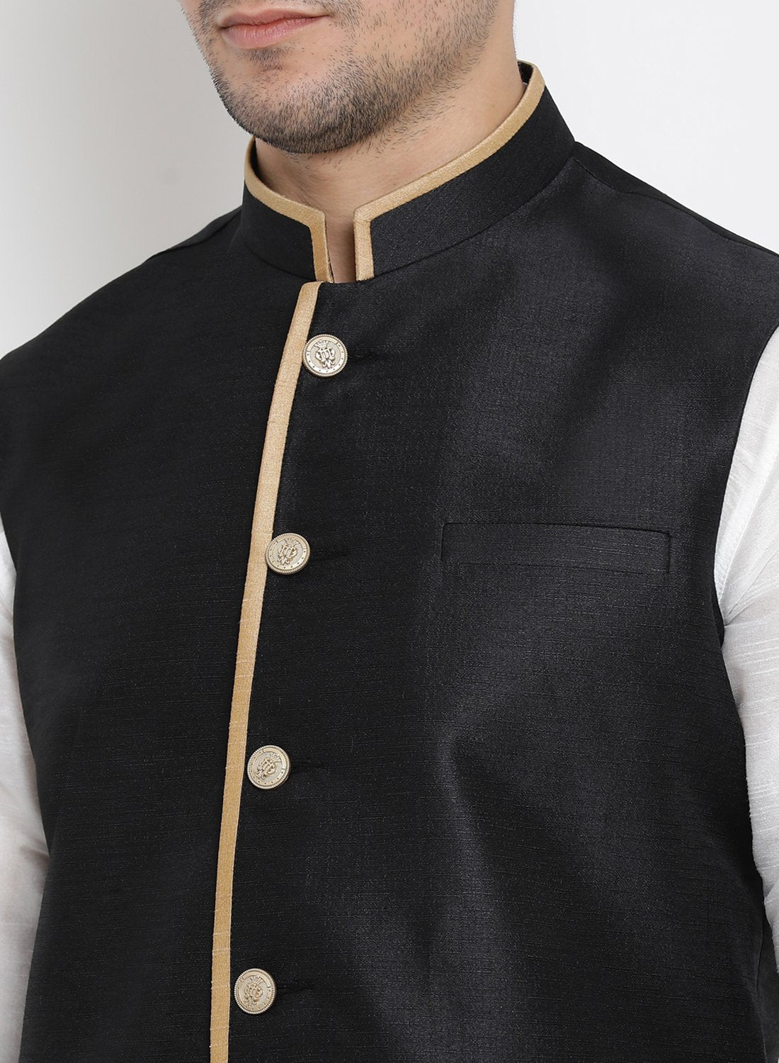 Men's White Cotton Silk Blend Kurta, Ethnic Jacket and Pyjama Set