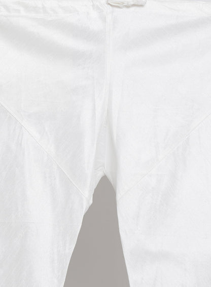 Men's White Cotton Silk Blend Kurta, Ethnic Jacket and Pyjama Set