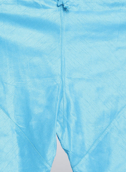 Men's Light Blue Cotton Silk Blend Kurta, Ethnic Jacket and Pyjama Set