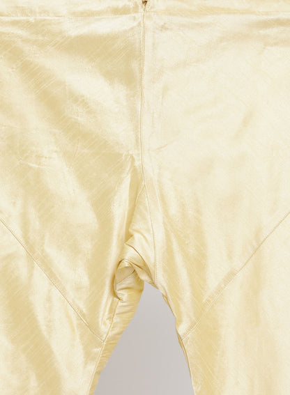 Men's Gold Cotton Silk Blend Kurta, Ethnic Jacket and Pyjama Set