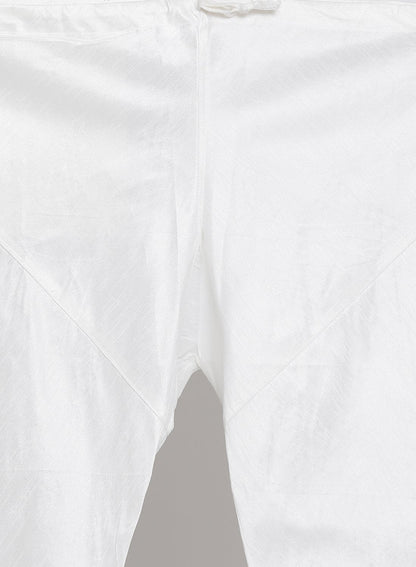 Men's White Cotton Silk Blend Kurta, Ethnic Jacket and Pyjama Set