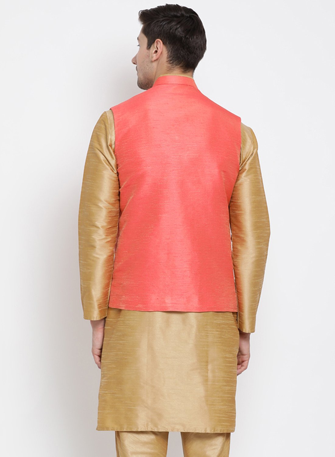 Men's Pink Cotton Silk Blend Ethnic Jacket