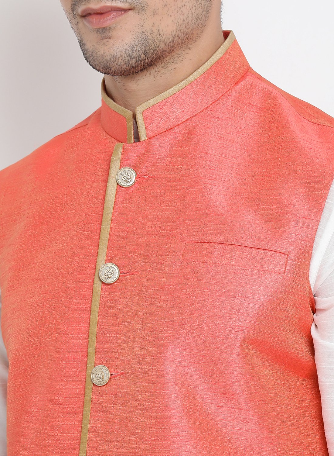 Men's Pink Cotton Silk Blend Ethnic Jacket