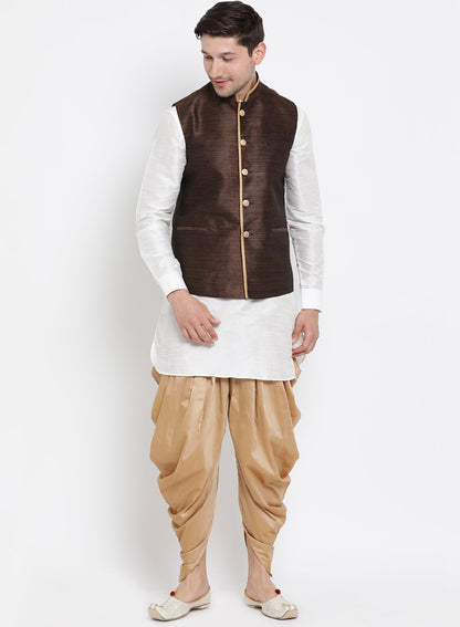 Men's Brown Cotton Silk Blend Ethnic Jacket