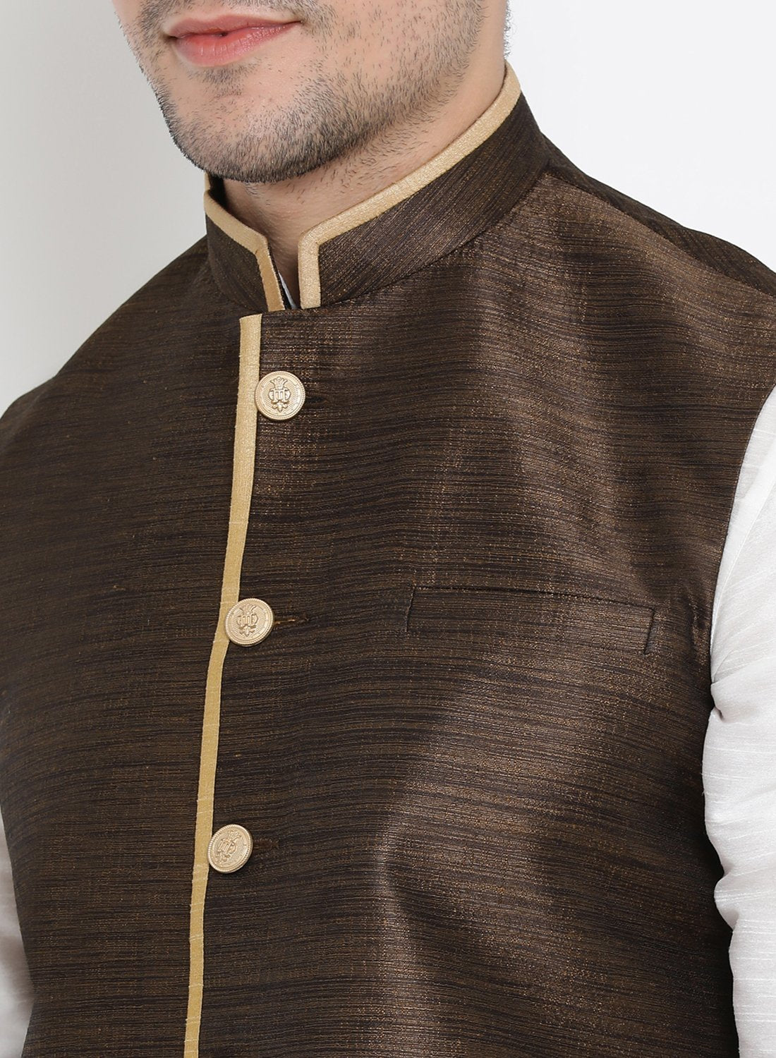 Men's White Cotton Silk Blend Ethnic Jacket, Kurta and Dhoti Pant Set