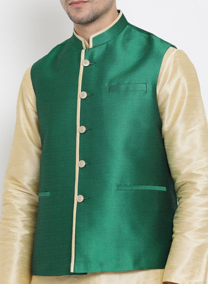 Men's Green Cotton Silk Blend Ethnic Jacket