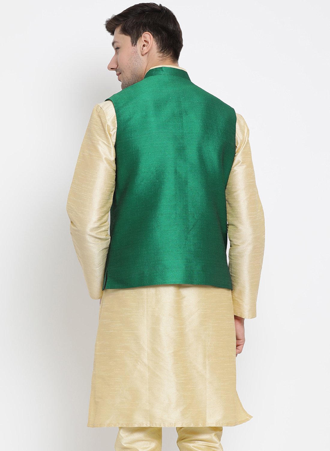 Men's Green Cotton Silk Blend Ethnic Jacket