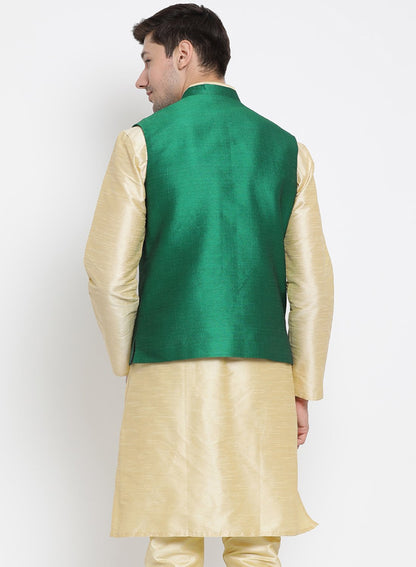 Men's Green Cotton Silk Blend Ethnic Jacket
