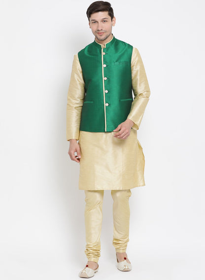 Men's Green Cotton Silk Blend Ethnic Jacket