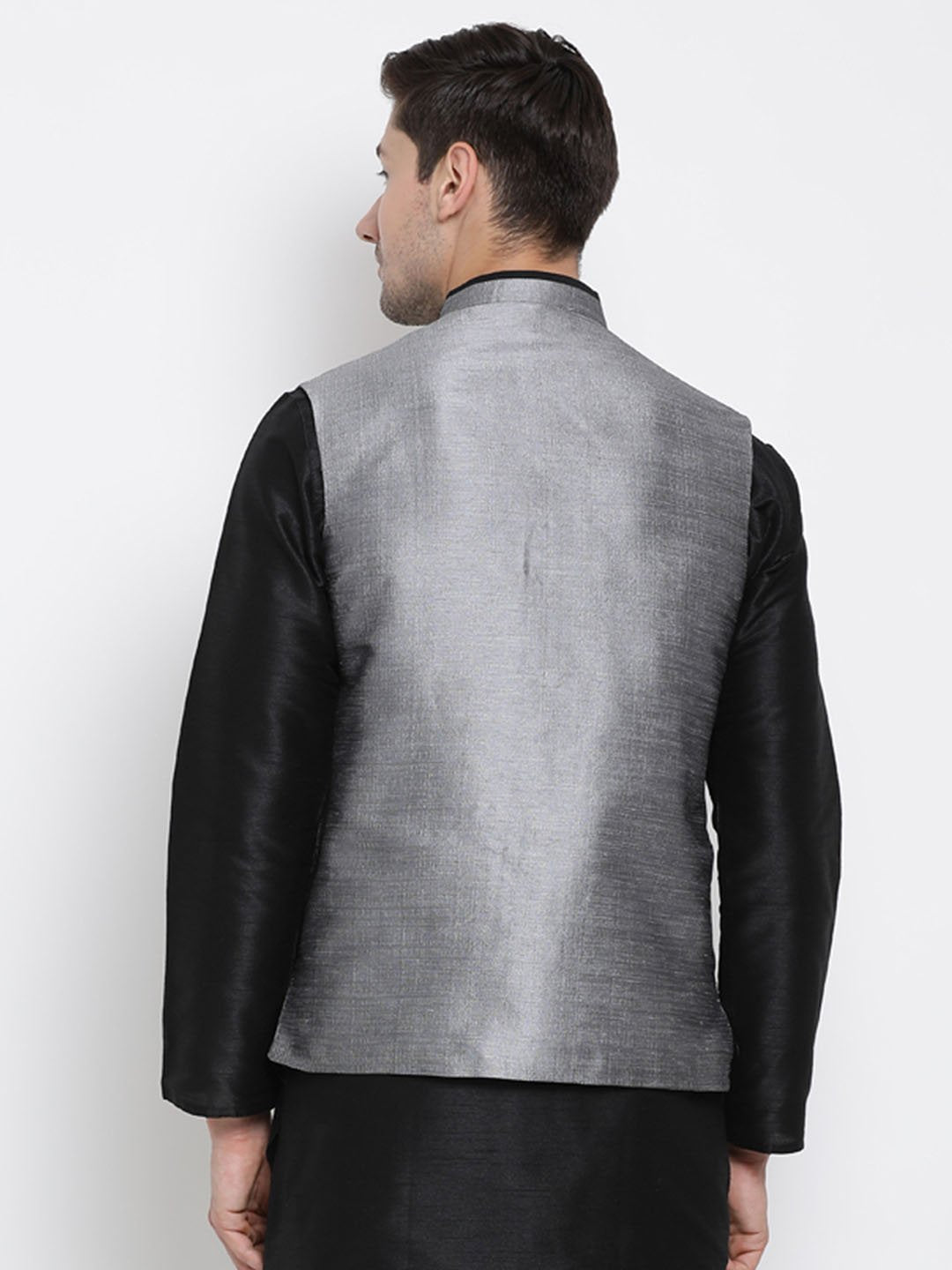 Men's Grey Cotton Silk Blend Ethnic Jacket