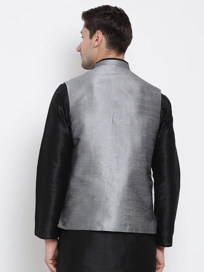 Men's Grey Cotton Silk Blend Ethnic Jacket