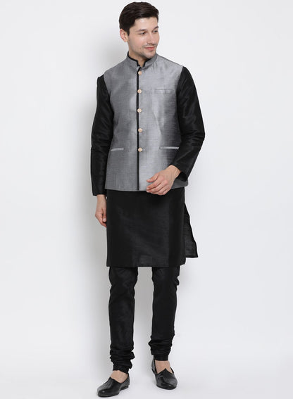 Men's Grey Cotton Silk Blend Ethnic Jacket
