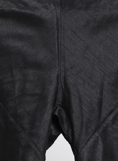 Men's Black Cotton Silk Blend Kurta, Ethnic Jacket and Pyjama Set