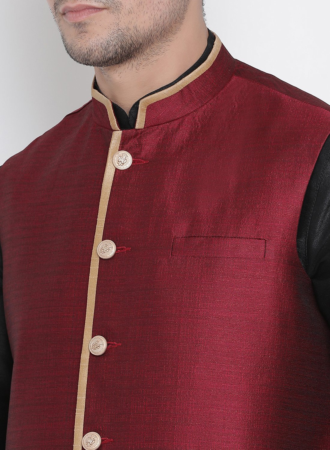 Men's Black Cotton Silk Blend Kurta, Ethnic Jacket and Pyjama Set