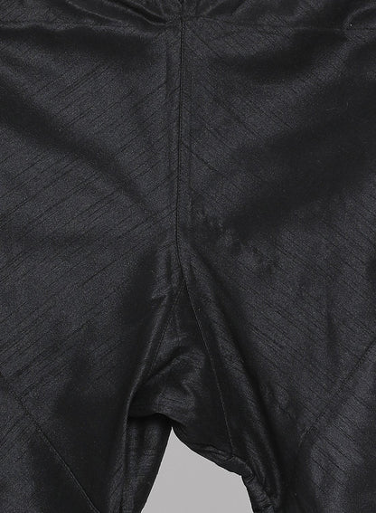 Men's Black Cotton Silk Blend Kurta, Ethnic Jacket and Pyjama Set