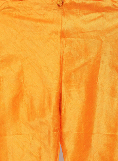 Men's Orange Cotton Silk Blend Kurta, Ethnic Jacket and Pyjama Set