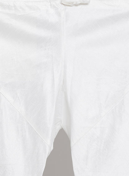 Men's White Cotton Silk Blend Kurta, Ethnic Jacket and Pyjama Set