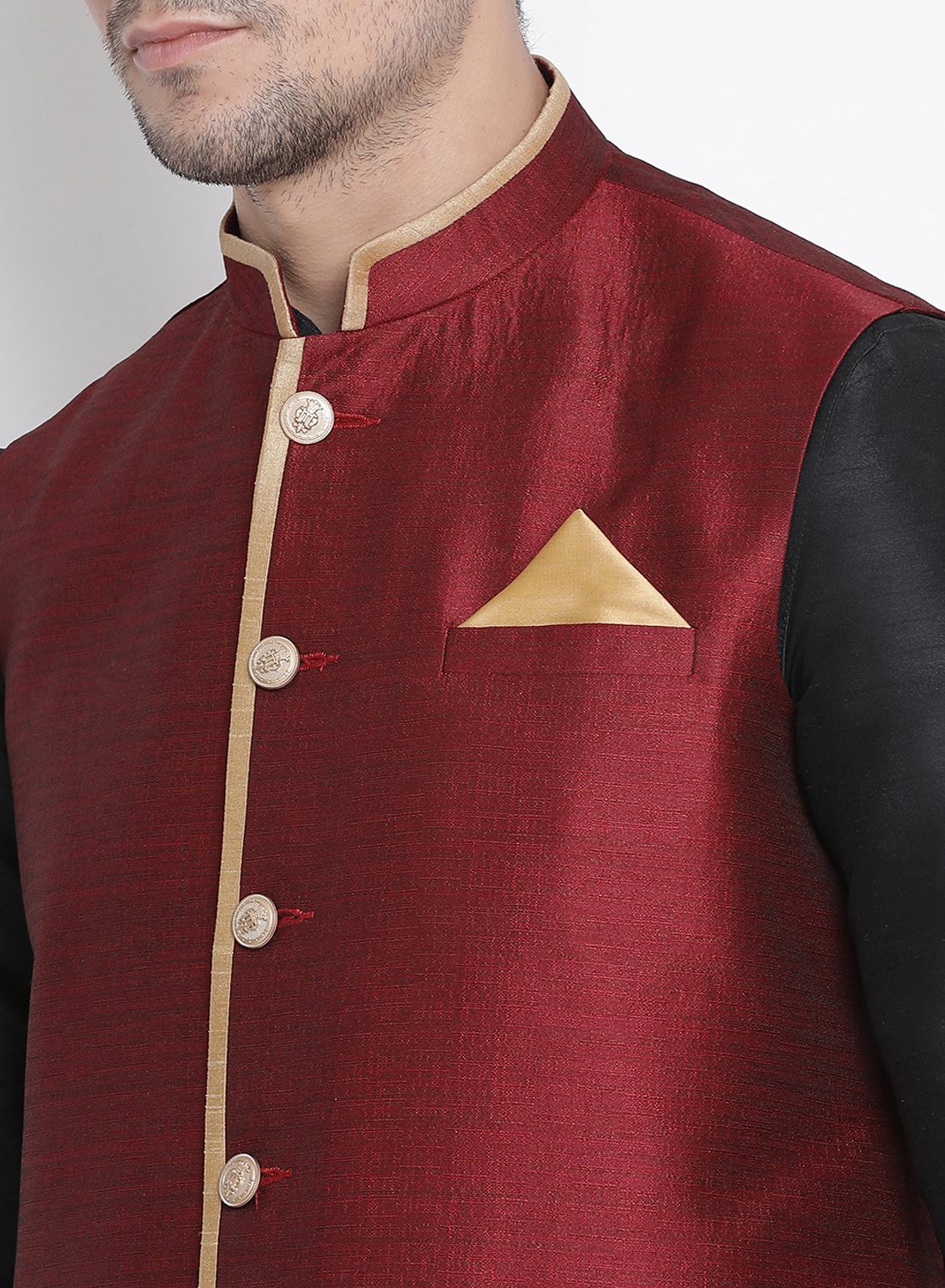 Men's Black Cotton Silk Blend Ethnic Jacket, Kurta and Dhoti Pant Set