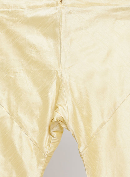 Men's Gold Cotton Silk Blend Kurta, Ethnic Jacket and Pyjama Set