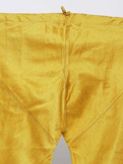 Men's Yellow Cotton Silk Blend Kurta, Ethnic Jacket and Pyjama Set